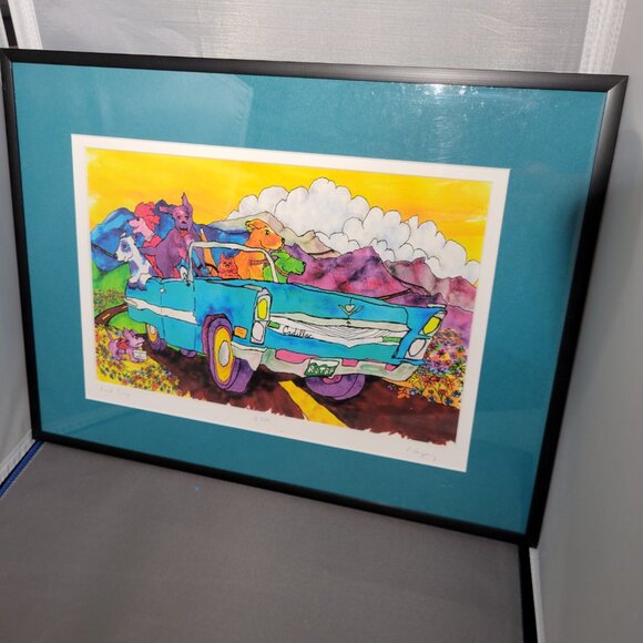 Original Heart Bow Studio " Road Trip" Numbered Lithograph Cadillac and Dogs - Picture 2 of 6